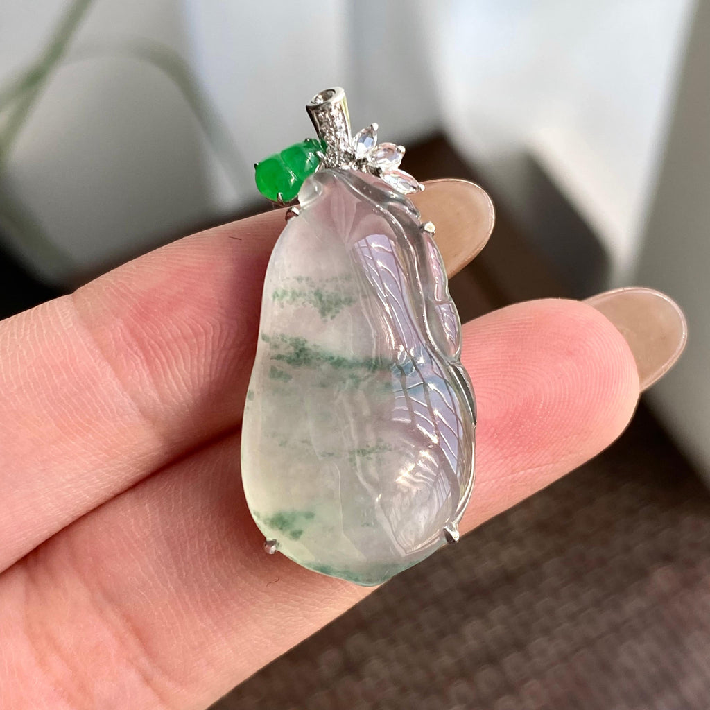 18k金钻镶冰种飘花福瓜吊坠（yc266239）