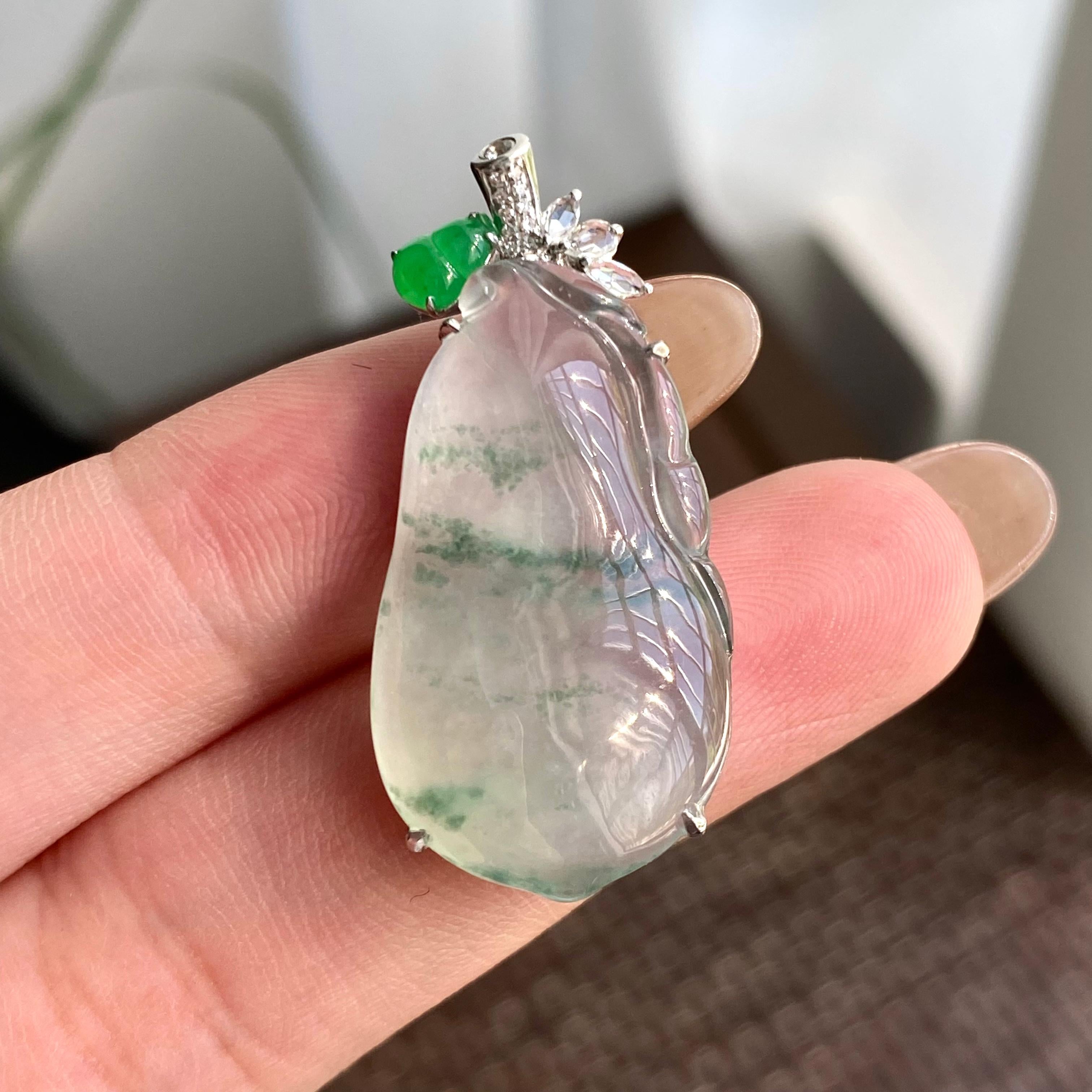 18k金钻镶冰种飘花福瓜吊坠（yc266239）