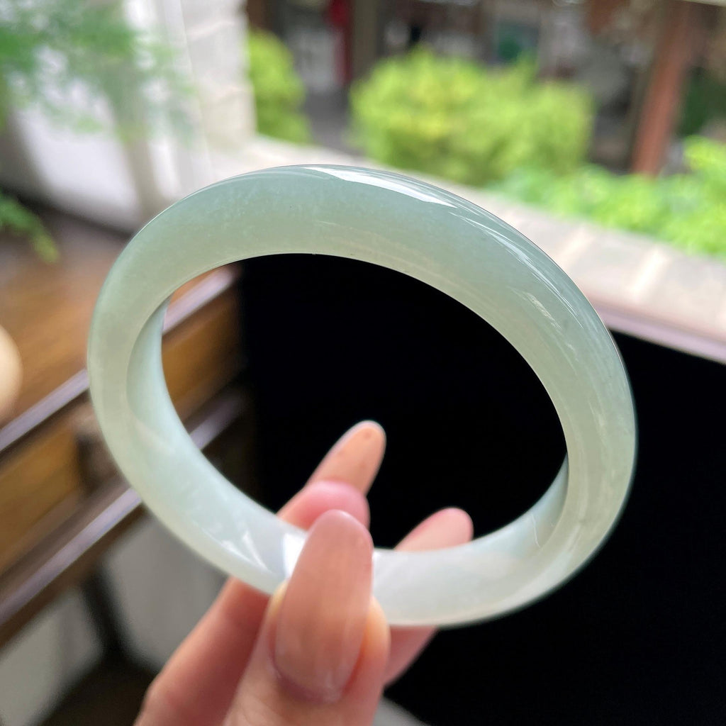细糯种油青色湖水绿正圈平安镯 56.3圈（yc709457）
