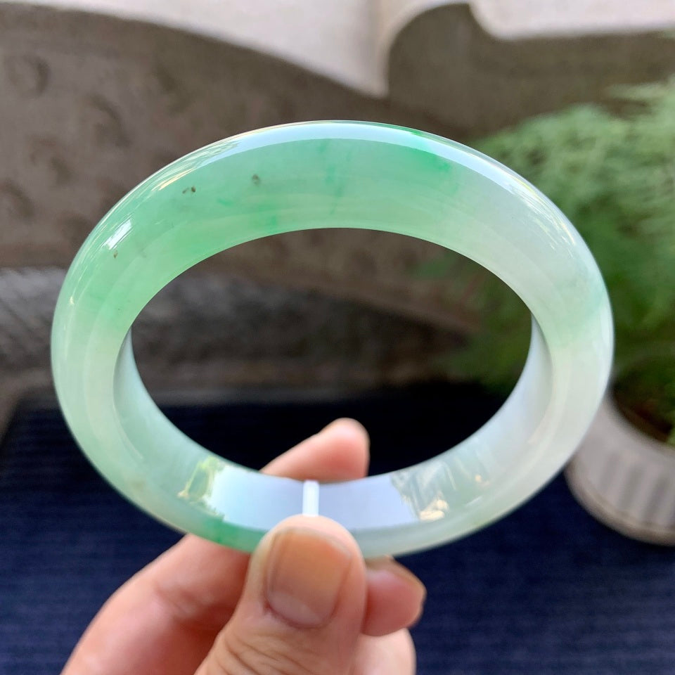 细糯种飘绿平安镯（57.8mm）（yc098523）