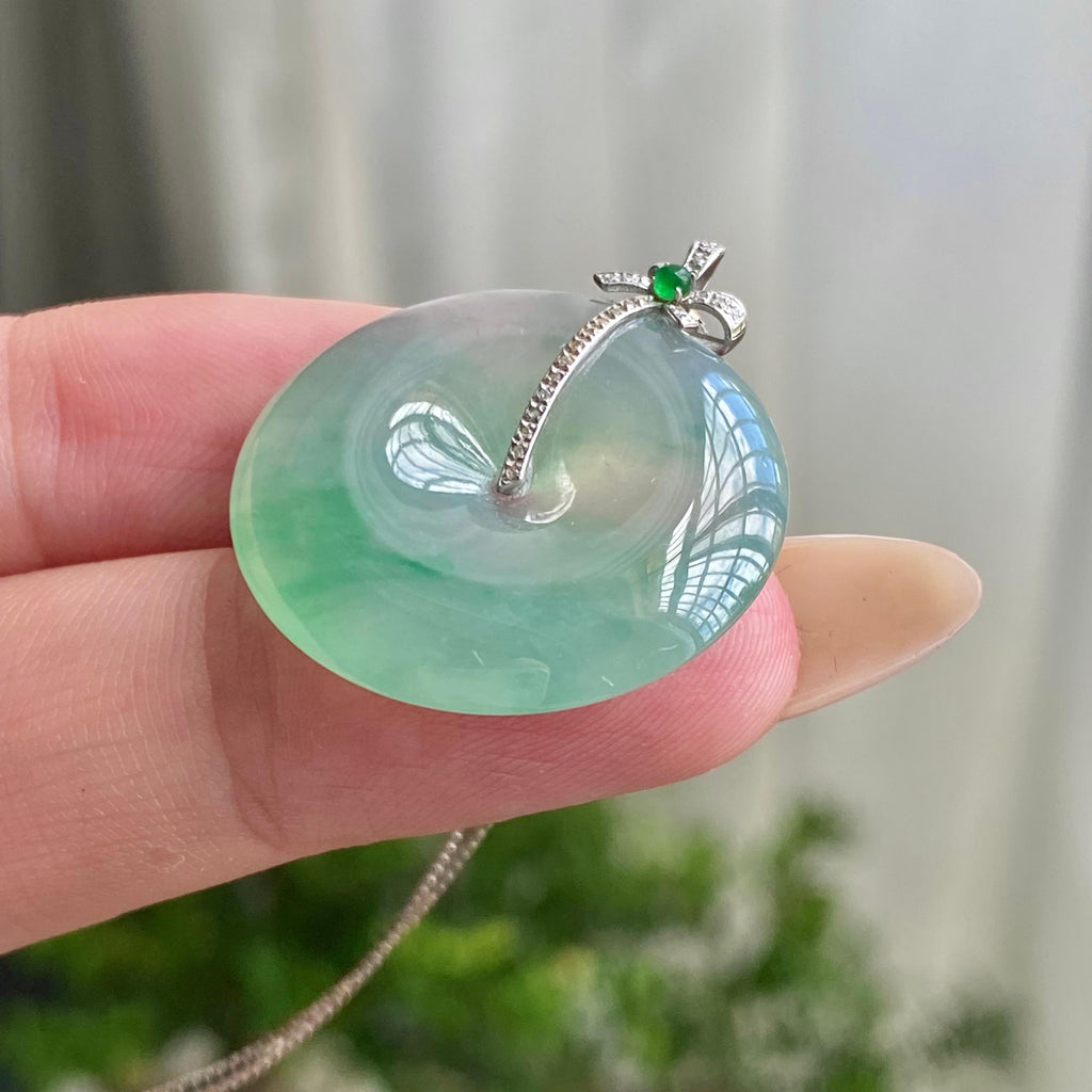 18k金钻镶冰种飘花平安扣diaizq（yc206604）