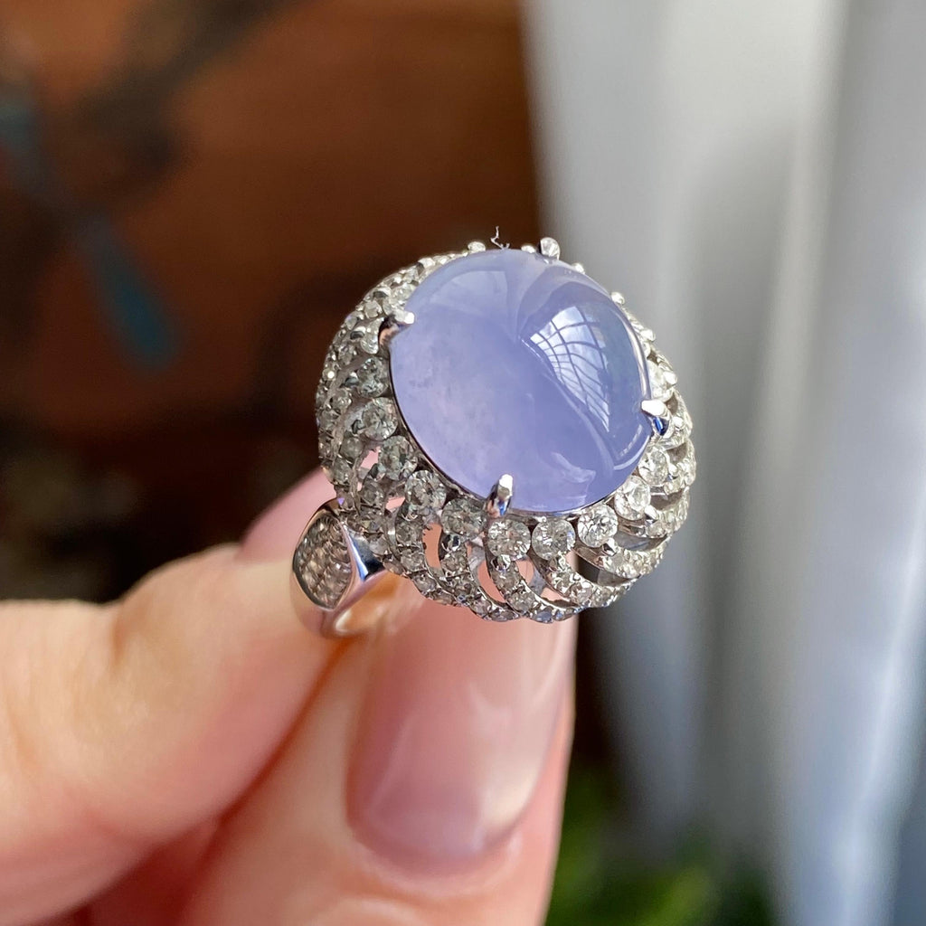 18k金钻镶冰种紫罗兰蛋面戒指（yc235140）