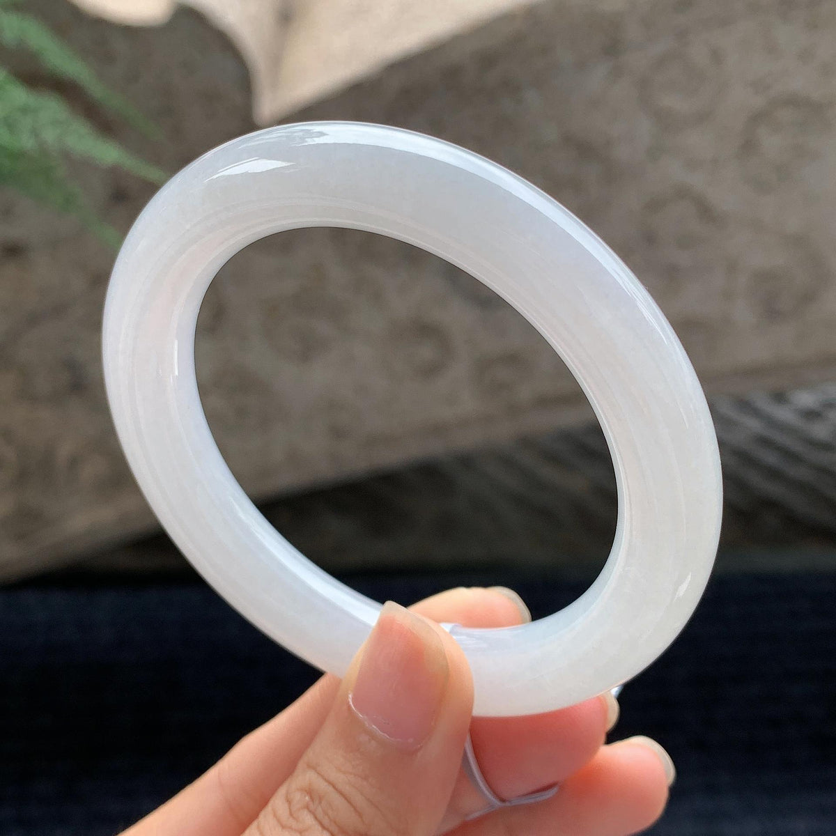 细糯种无色白月光圆条手镯 54.5圈 天然A货缅甸翡翠（yc694809）