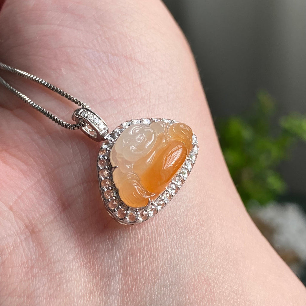 18k金钻镶冰种黄翡佛公吊坠（yc204876）