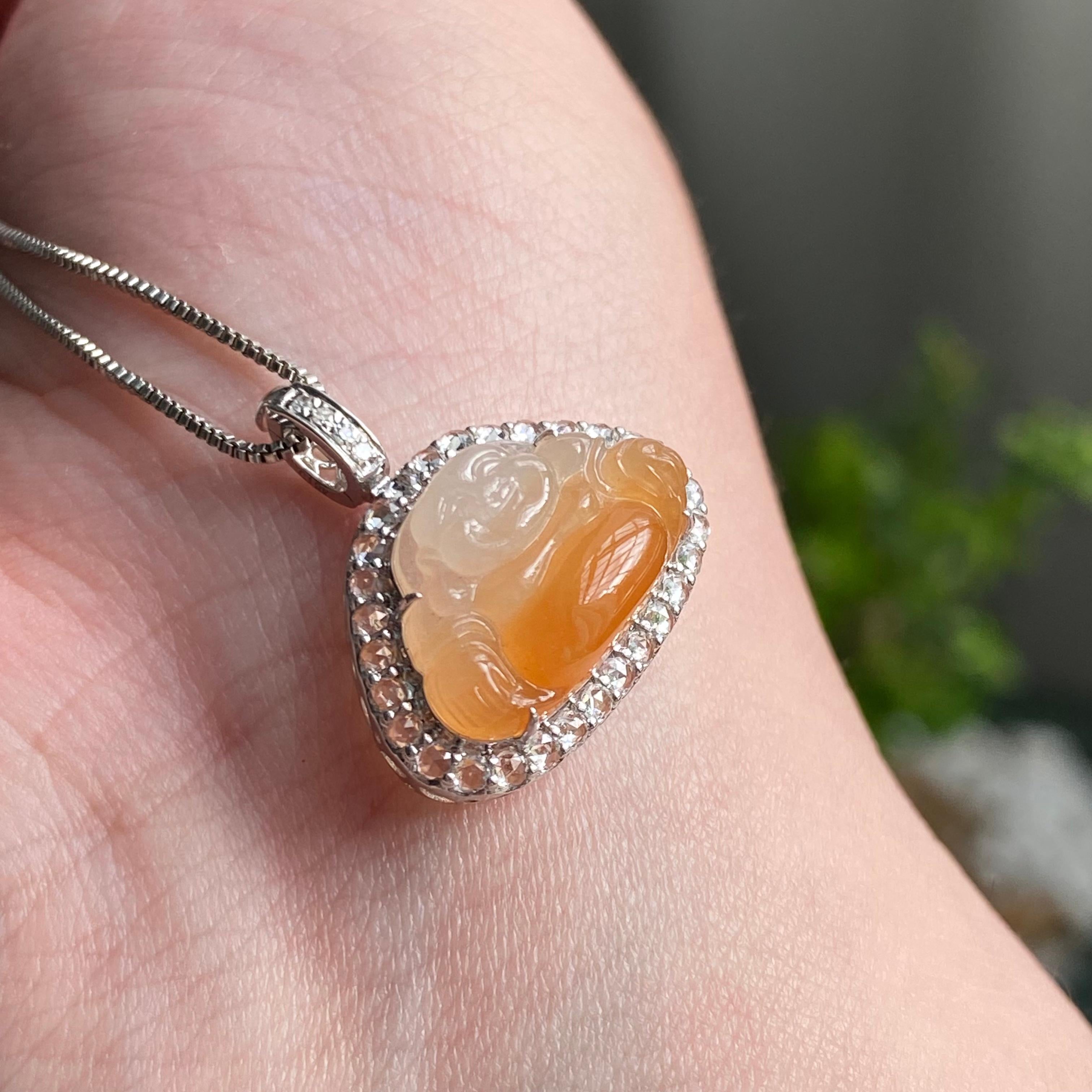 18k金钻镶冰种黄翡佛公吊坠（yc204876）