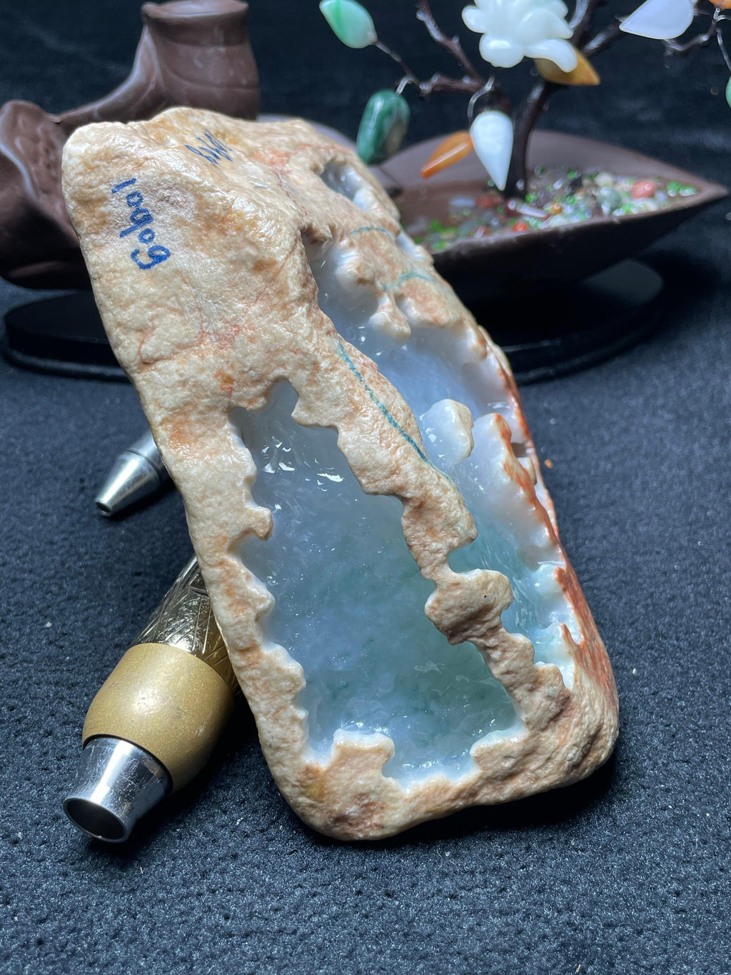 木那开窗冰胶飘花手镯料（yc536897）