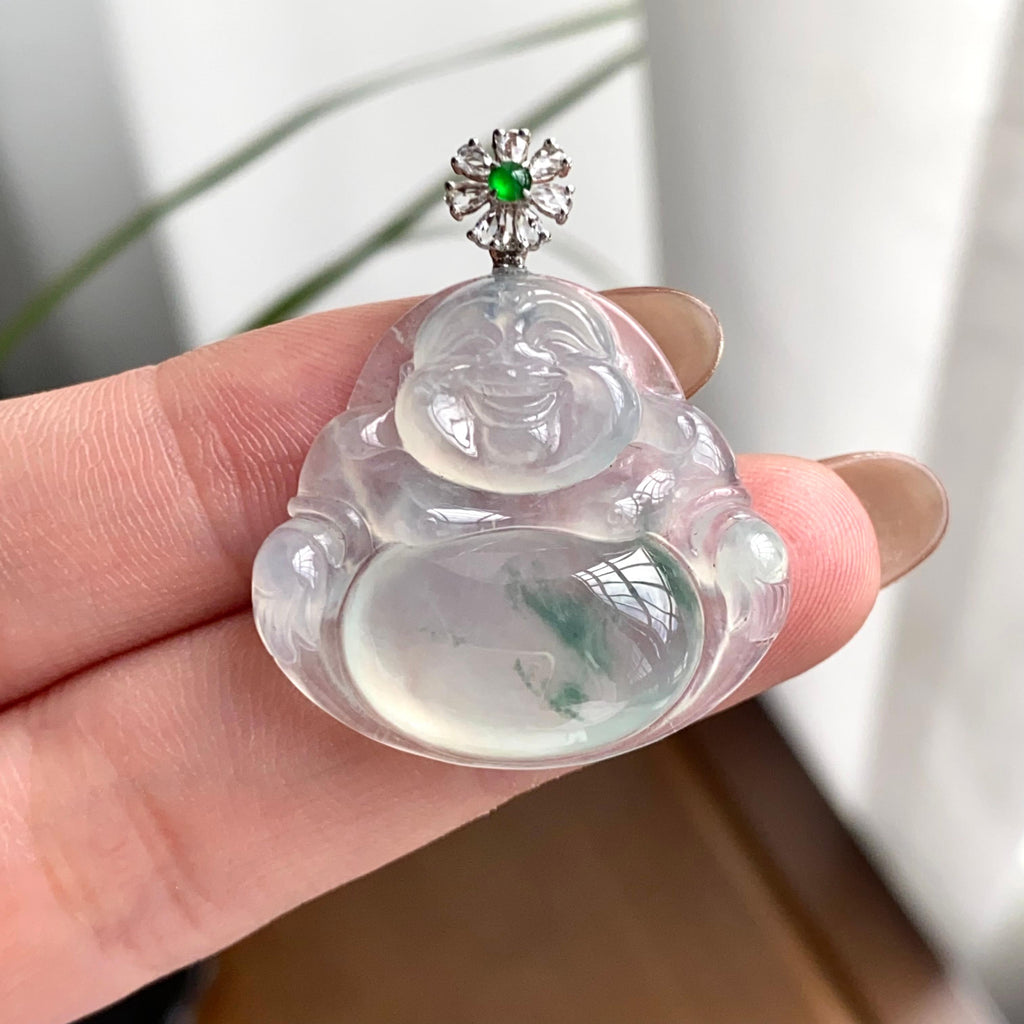 18k金钻镶冰种飘花佛公吊坠（yc262727）