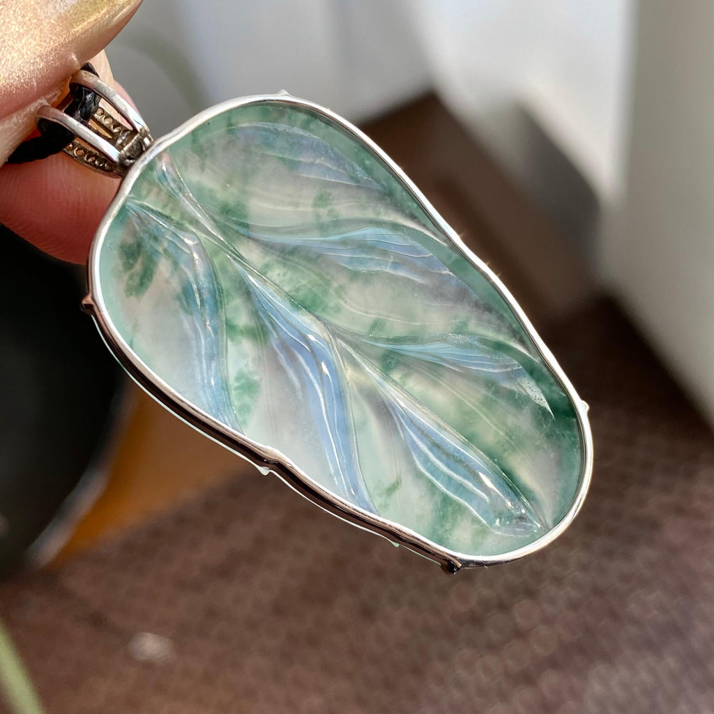 18k金钻镶冰种飘花玉叶吊坠（yc266216）