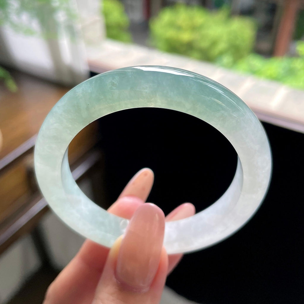 小圈口 糯冰种冰油青半山水正圈平安镯 50圈（yc709466）