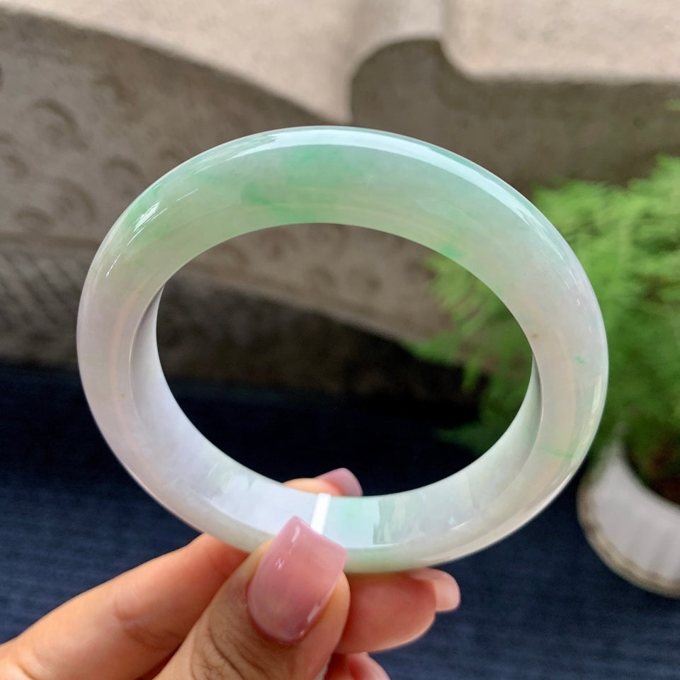 细糯种飘绿平安镯（57.3mm）（yc090107）