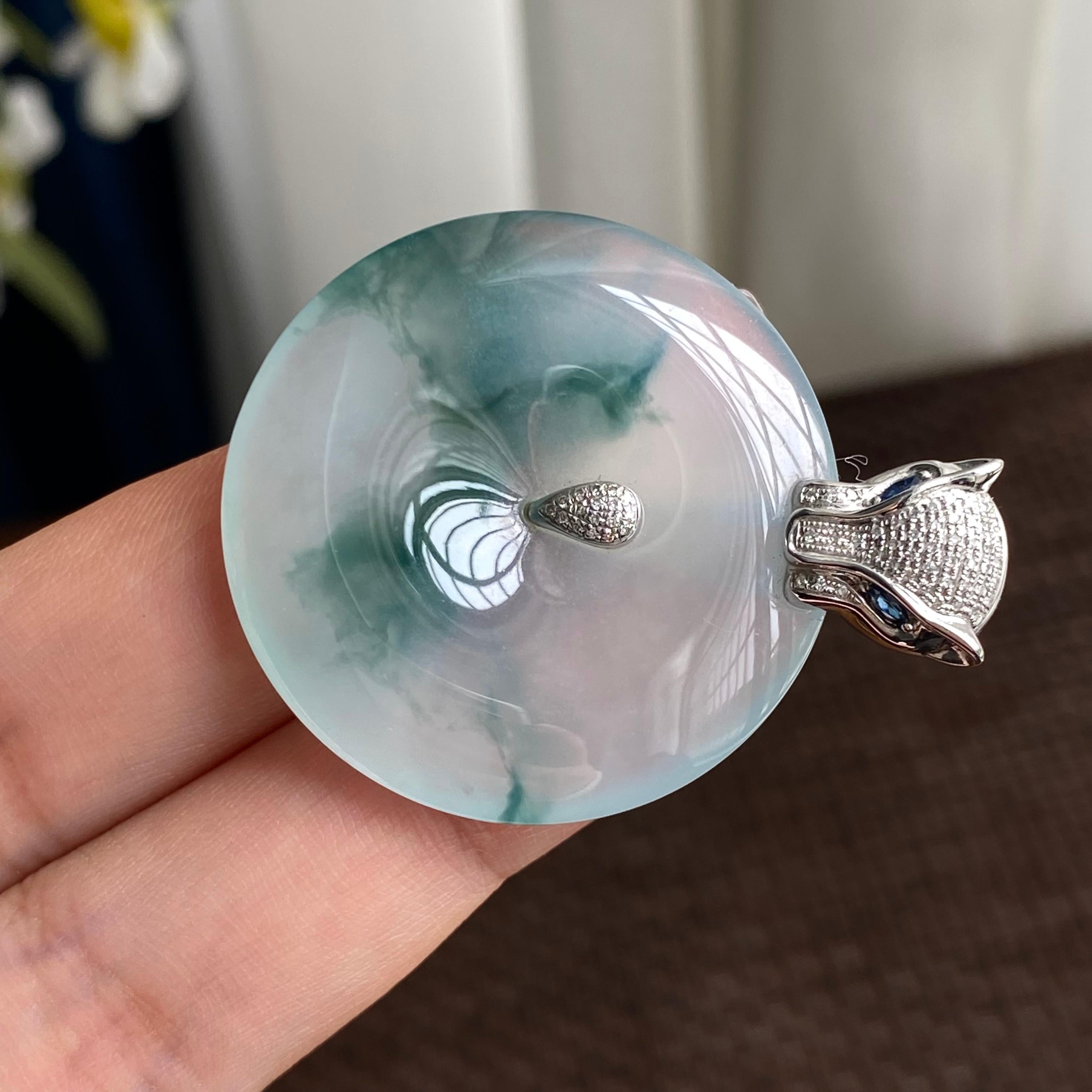 18K金钻镶糯冰种飘花平安扣吊坠（yc293138）