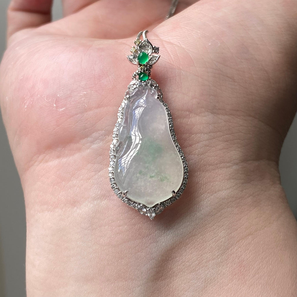 18k金钻镶冰种飘花福瓜吊坠（yc204539）