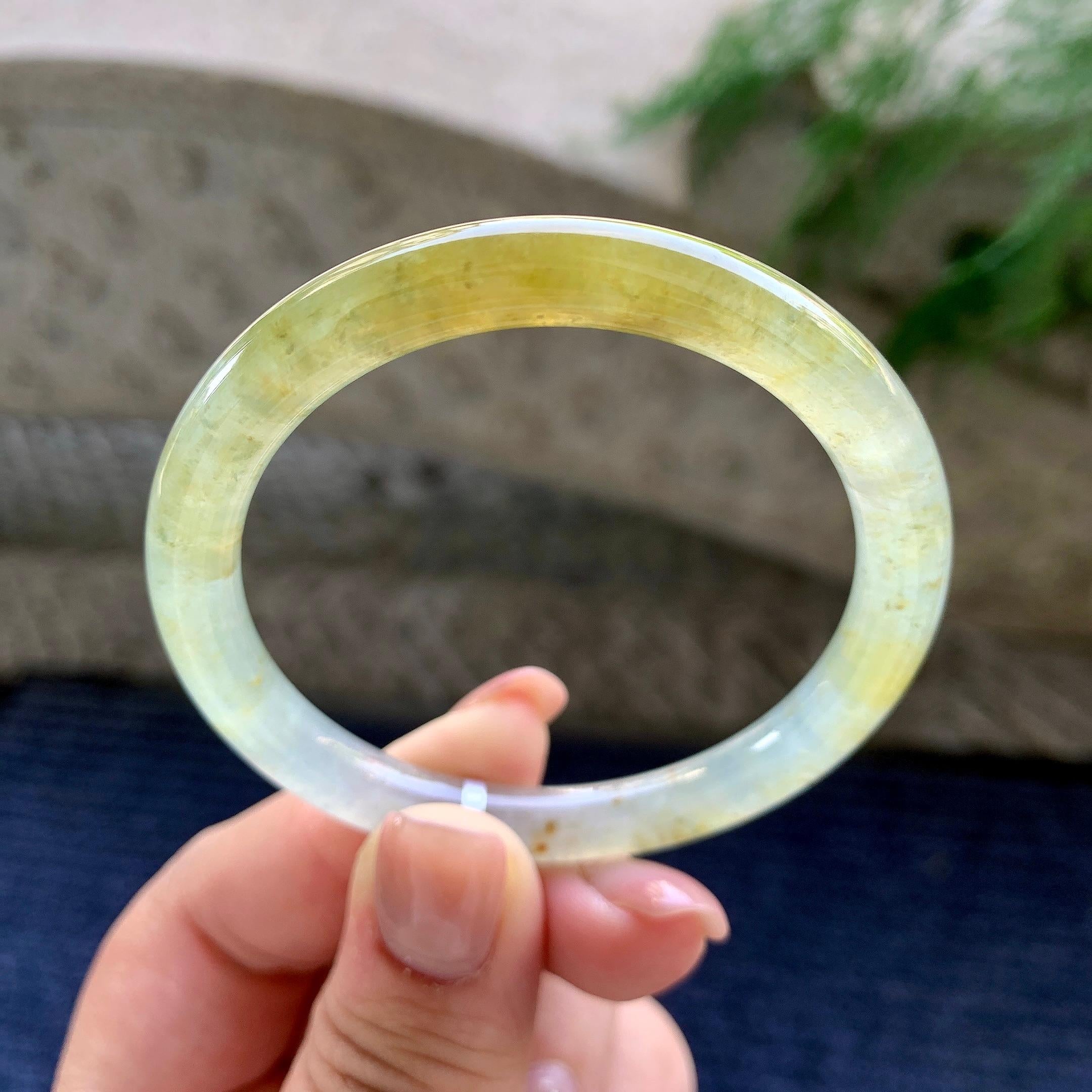小圈口 糯冰种黄翡圆条手镯 51.5圈口 天然缅甸A货翡翠（yc498079）