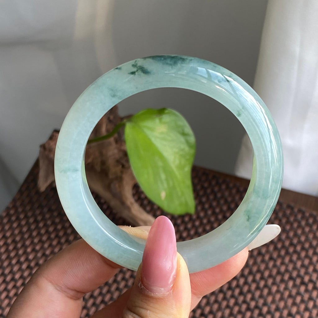 糯冰种飘花正圈手镯（54圈）（yc280885）