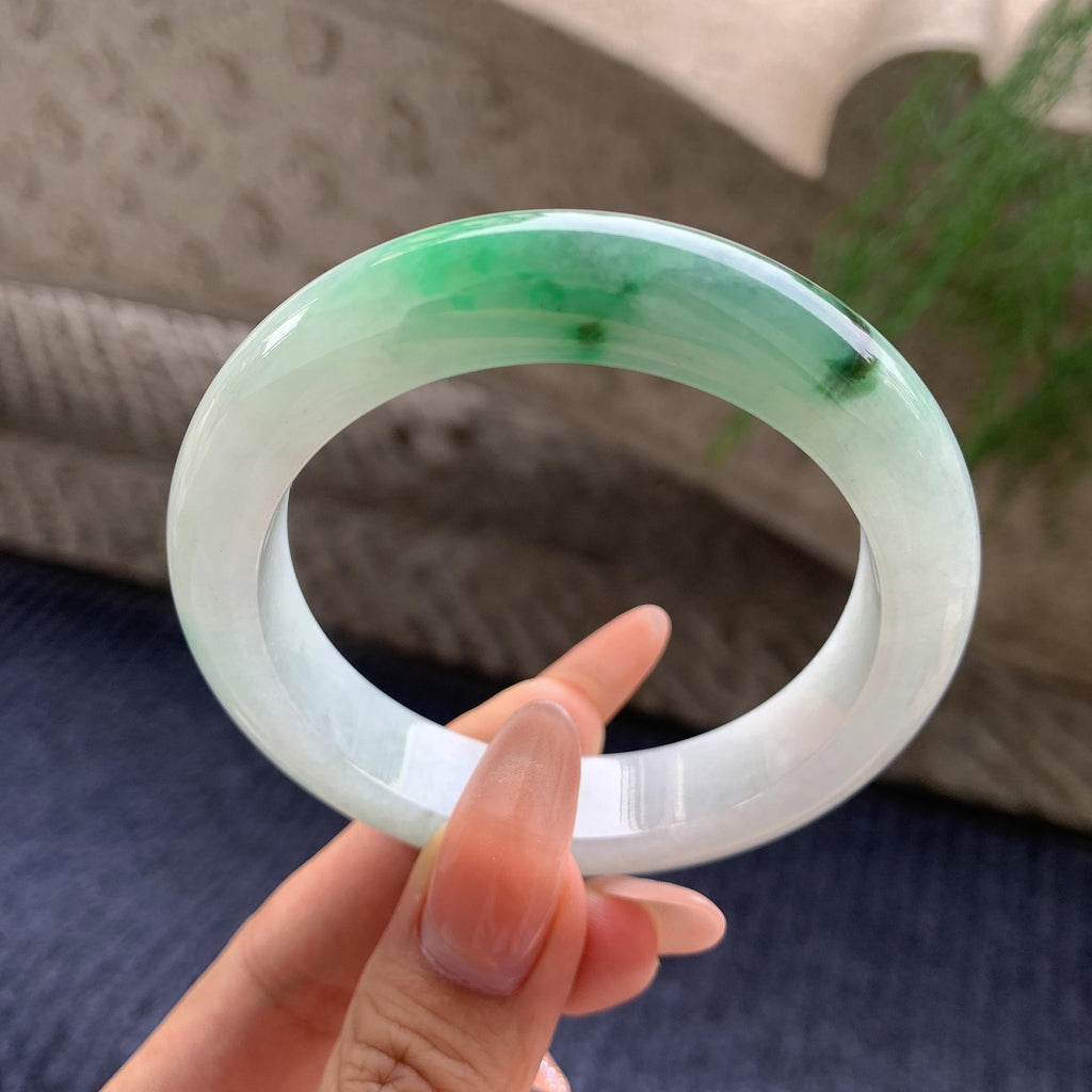 细糯种绿飘花 54.5圈口 天然缅甸A货翡翠（yc530763）