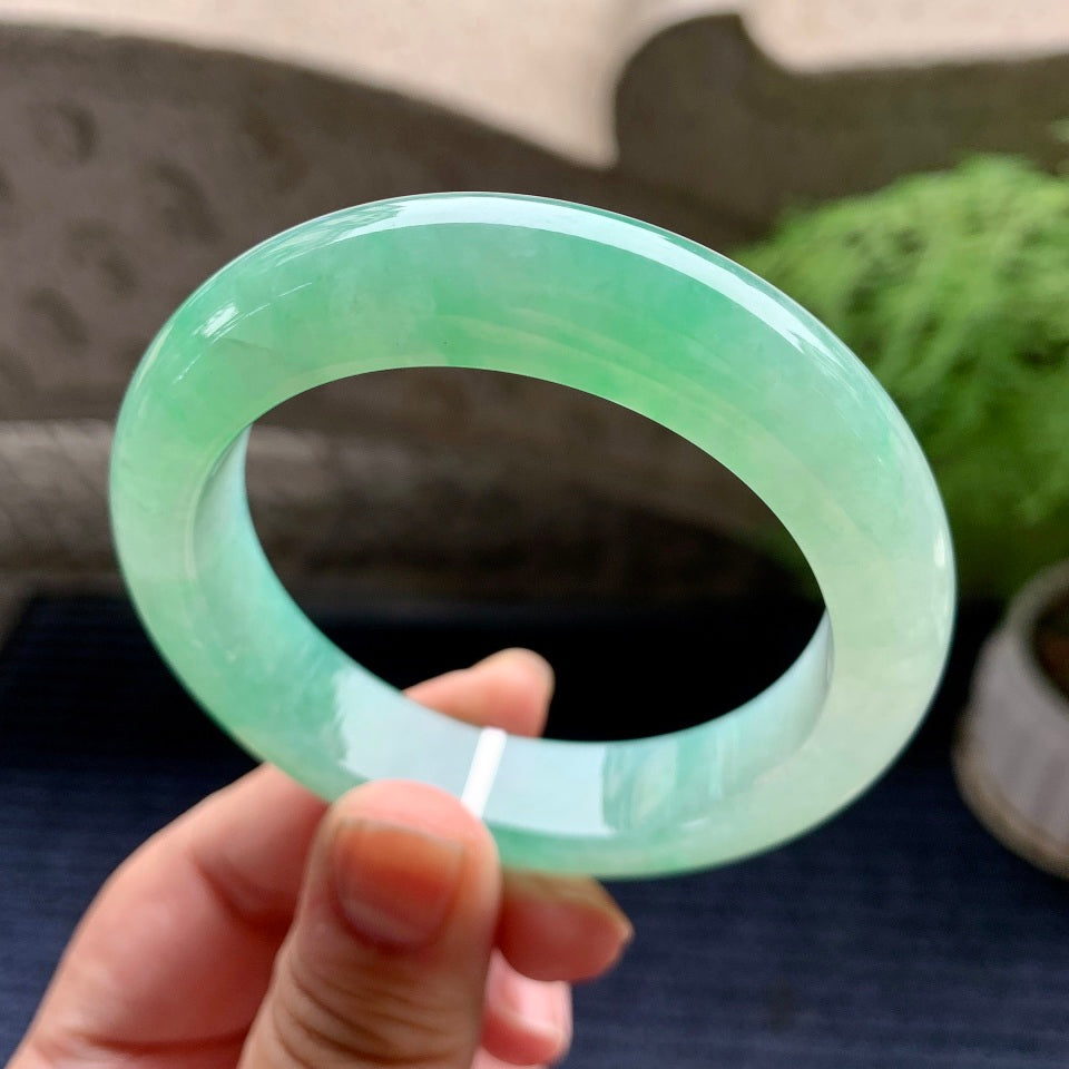 糯冰种翠绿平安镯（53.7mm）（yc093397）