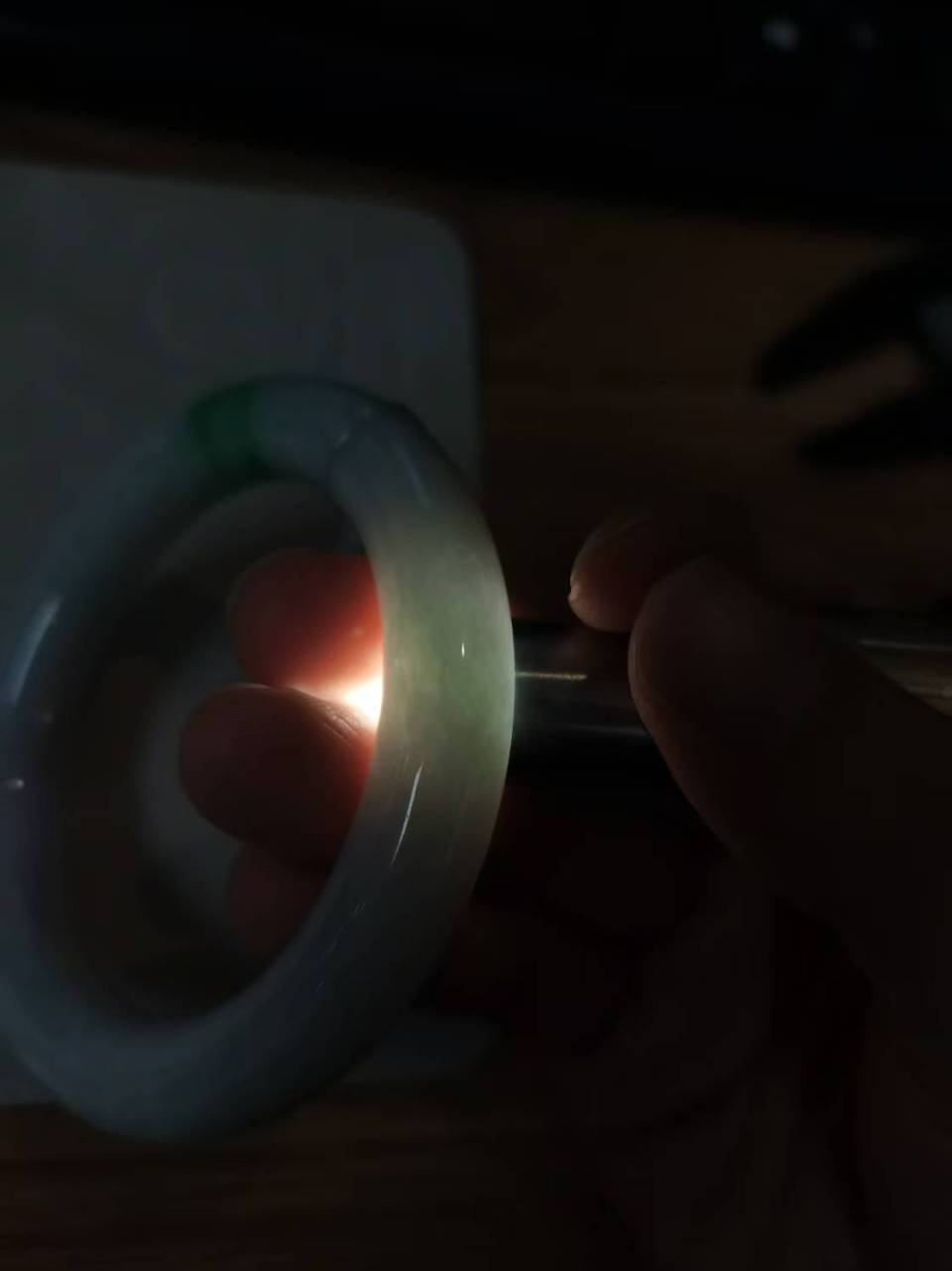 糯种白底青圆条手镯（59.8mm）（yc093308）