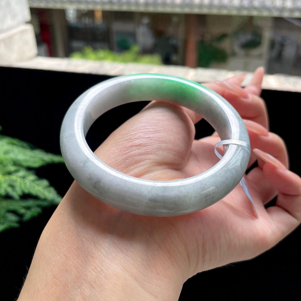 糯种阳绿乌鸡正圈平安镯 57圈口 天然缅甸A货翡翠（yc527797）