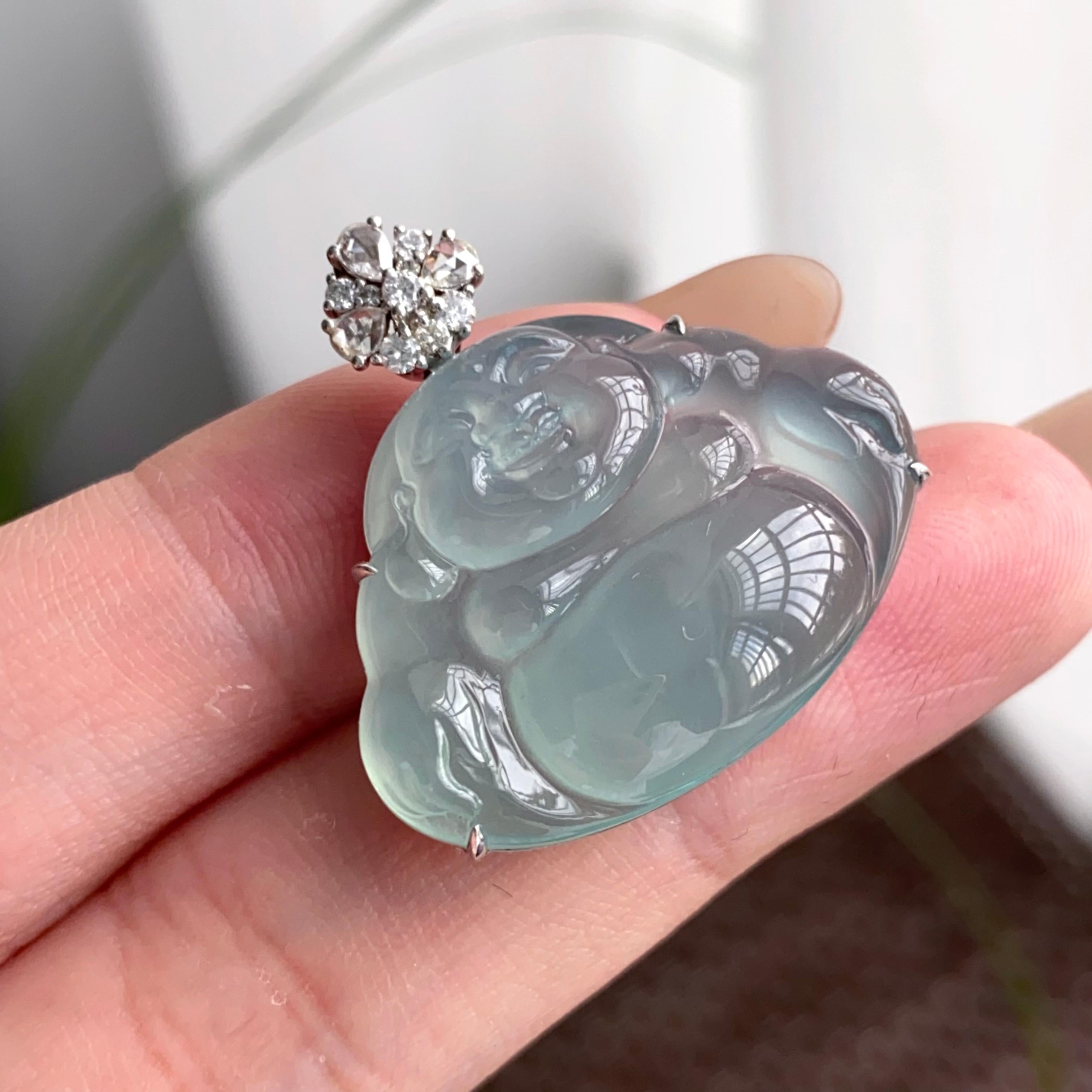 18k金钻镶冰种蓝底佛公吊坠（yc250332）