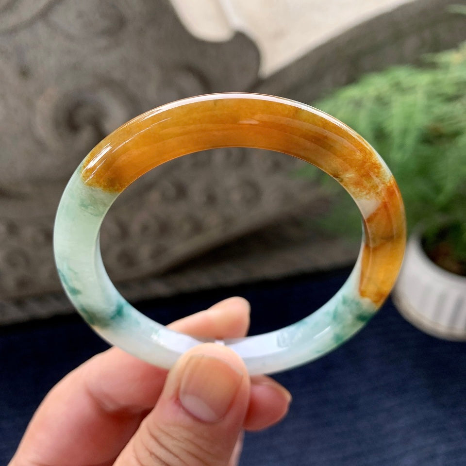 细糯种黄翡飘花平安镯（54.2mm）（yc091796）