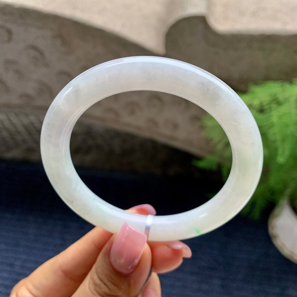细糯种飘绿圆条手镯（56mm）（yc090095）
