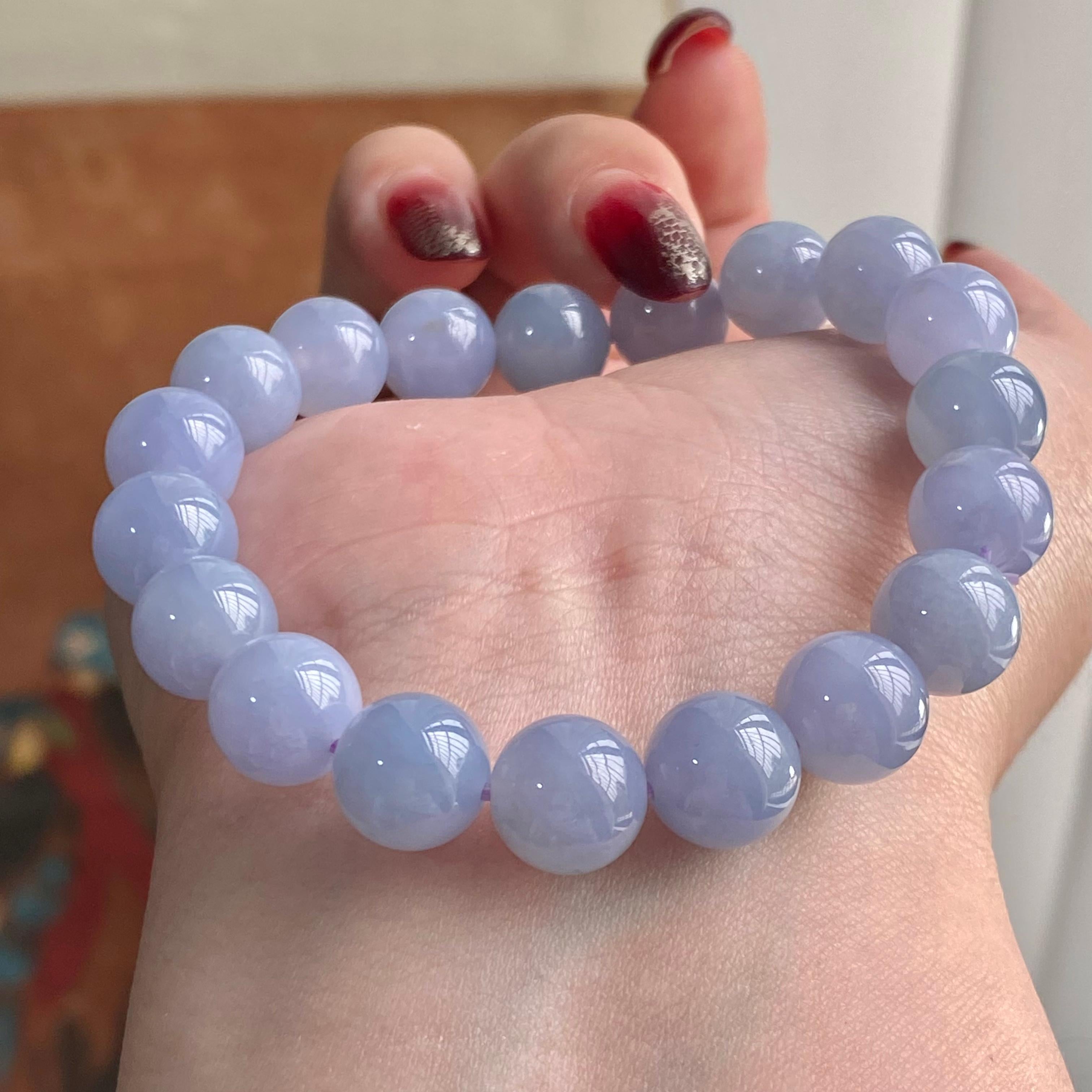 糯冰种紫罗兰单圈手串（19颗）（yc223984）