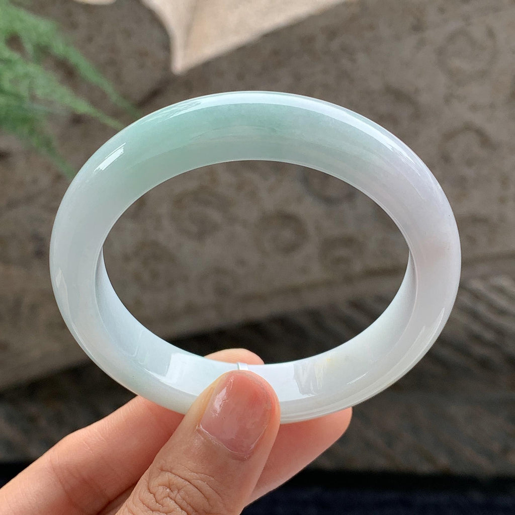 细糯种 飘绿正圈平安镯 54.5圈 天然缅甸A货翡翠（yc701144）