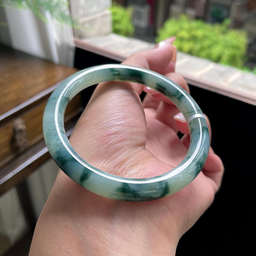 细糯种蓝飘花圆条美人条 56圈 天然缅甸A货翡翠（yc696407）