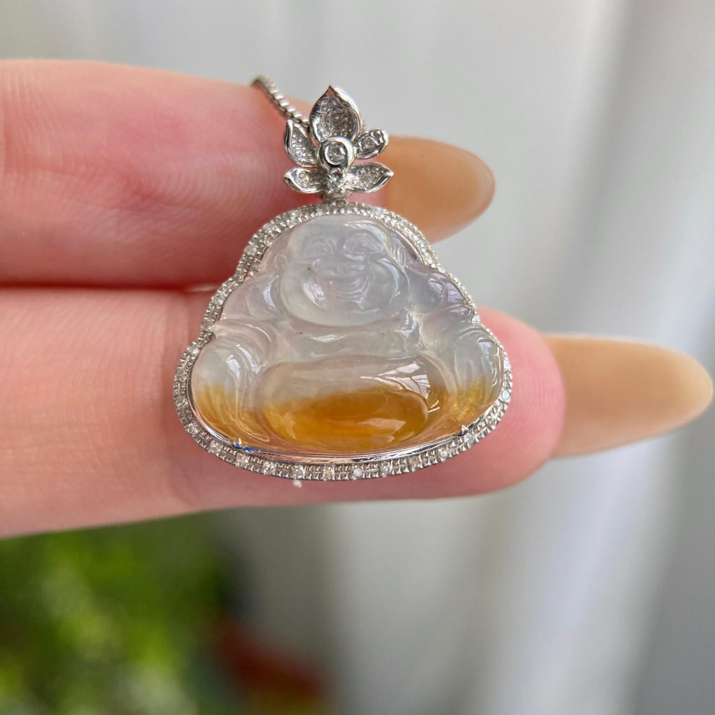 18k金钻镶冰种黄翡佛公吊坠（yc217186）