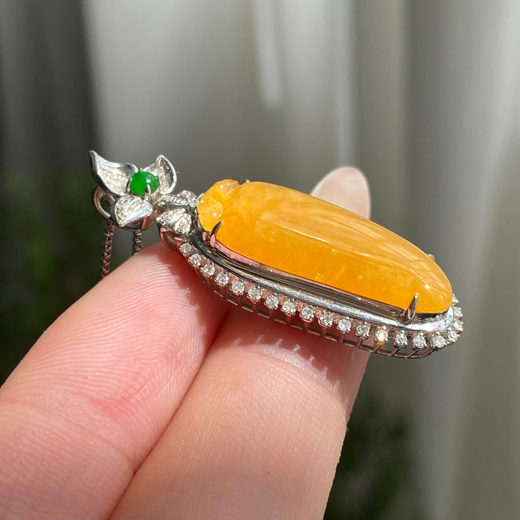 18k金钻镶冰种黄翡福瓜吊坠（yc206699）