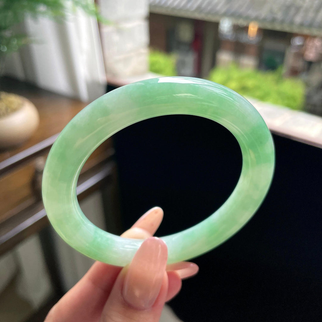 细糯种甜果绿圆条 55圈 天然缅甸A货翡翠（yc696434）