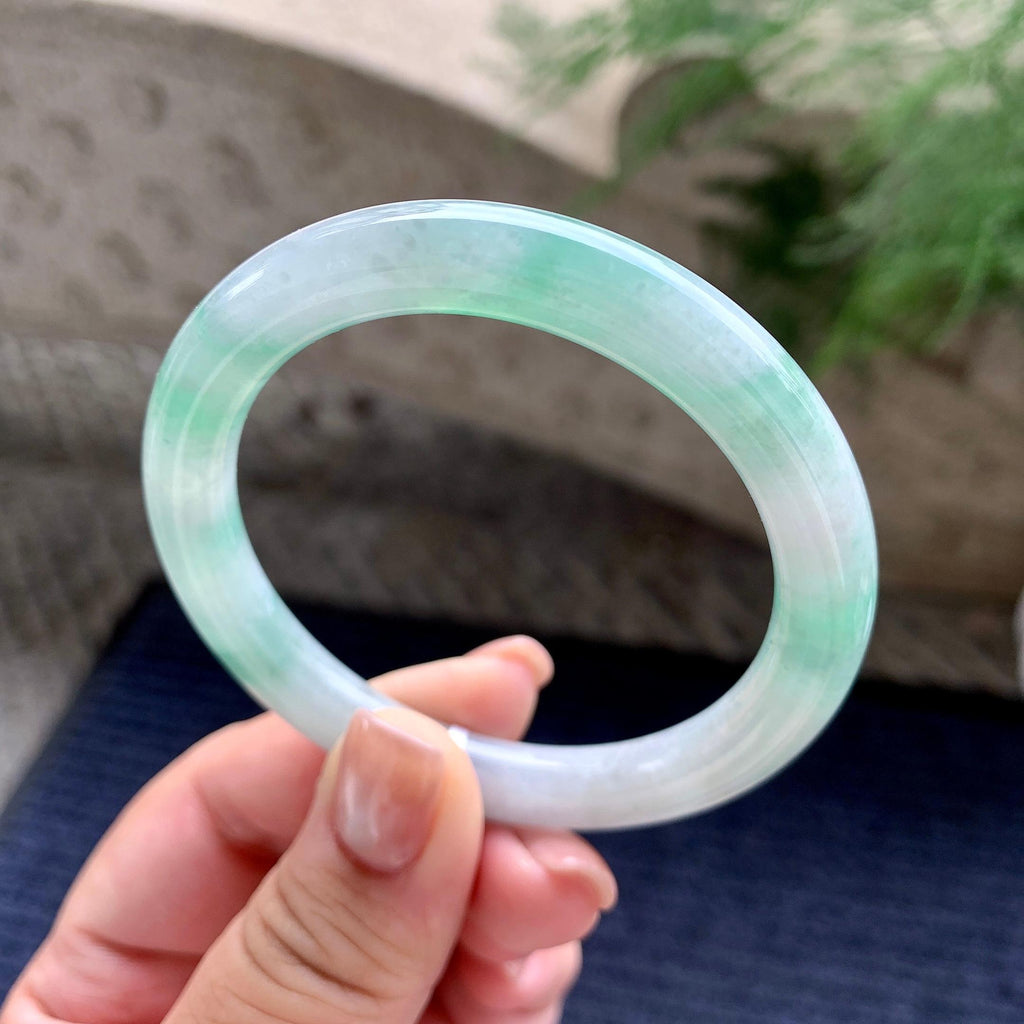 细糯种飘蓝花圆条手镯 54圈口 天然缅甸A货翡翠（yc701203）