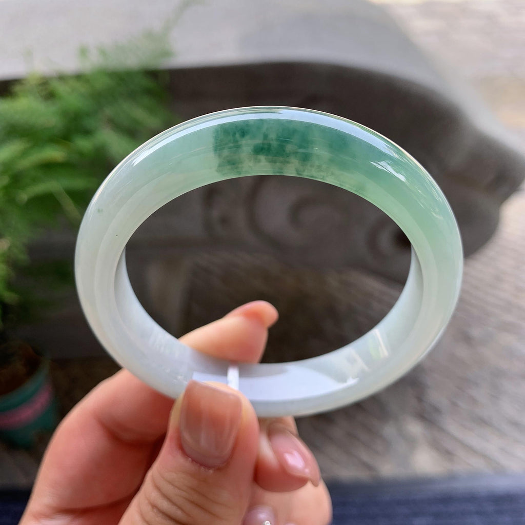 细糯种飘蓝花正圈平安镯 53.2圈口 天然缅甸A货翡翠（yc499794）