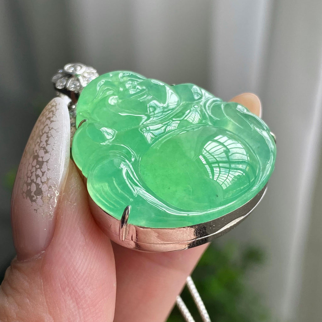 18k金钻镶冰种满绿佛公吊坠（yc206284）