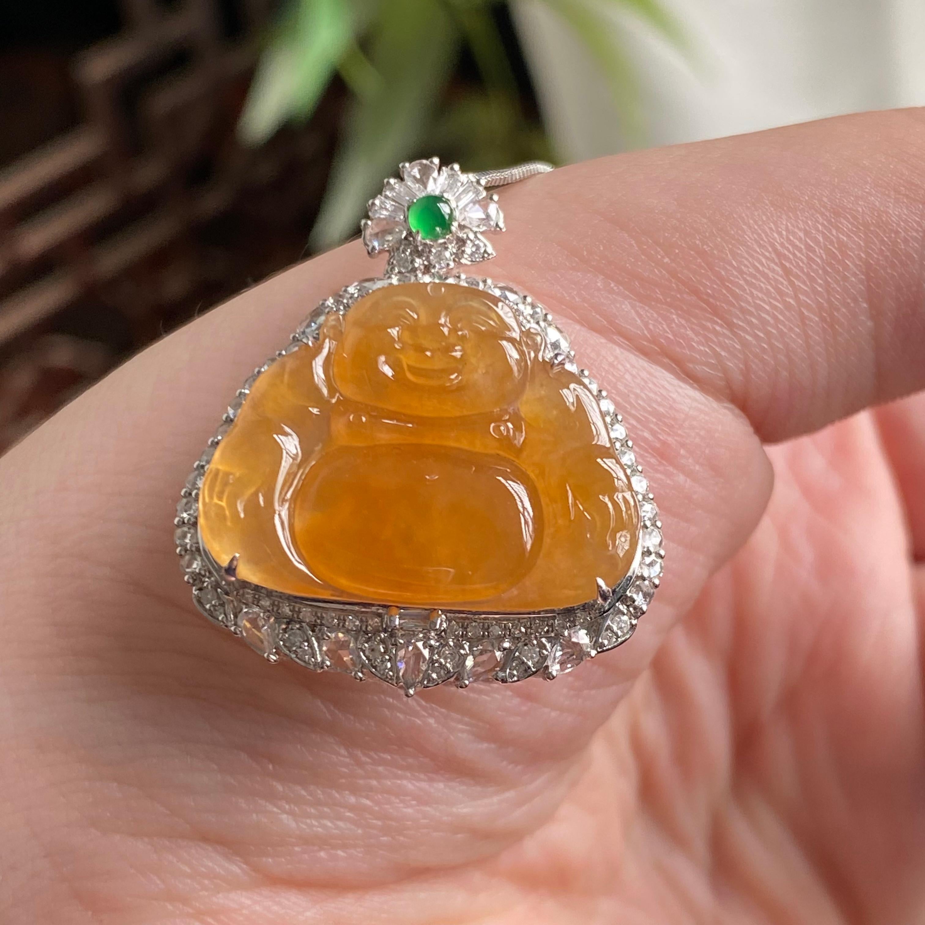 18k金钻镶冰种黄翡佛公吊坠（yc195159）