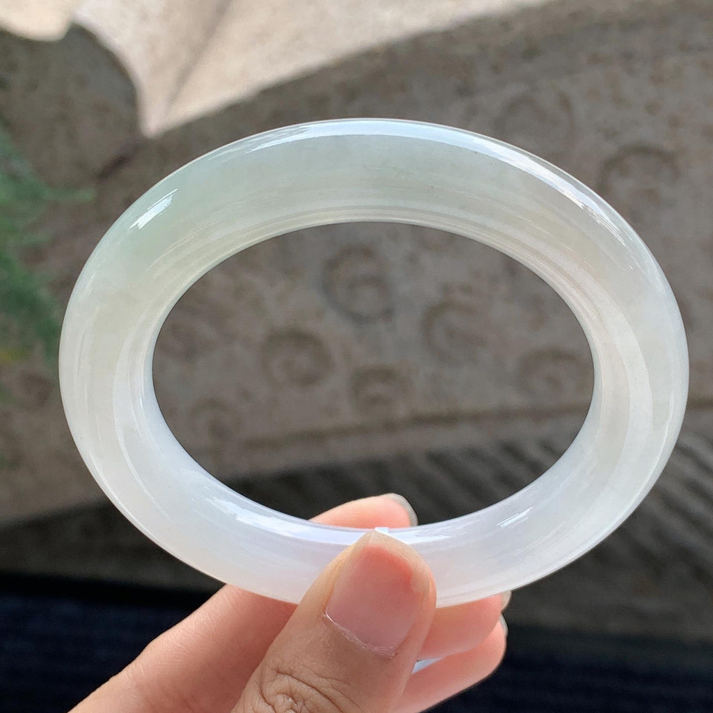 糯冰种 带色圆条手镯 56.5圈 天然缅甸A货翡翠（yc699572）