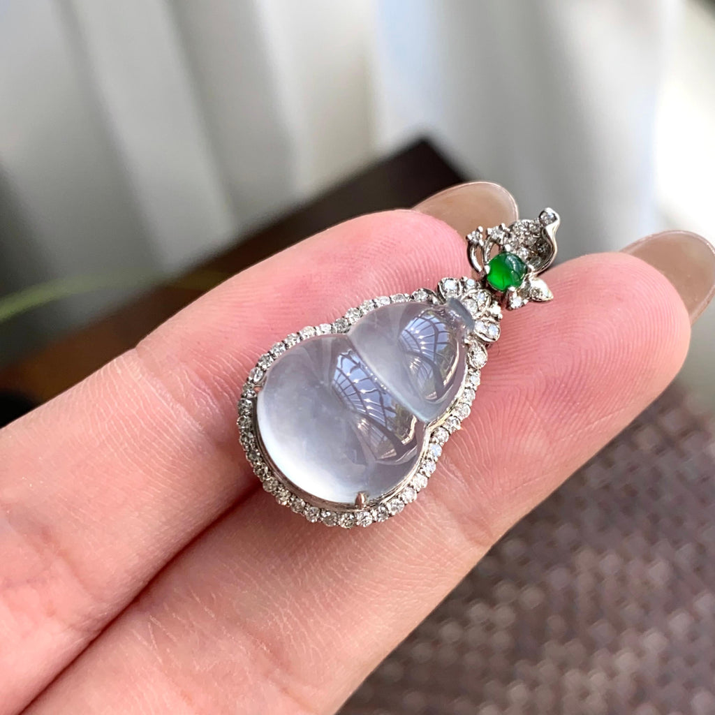 18k金钻镶高冰种白月光葫芦吊坠（yc264949）