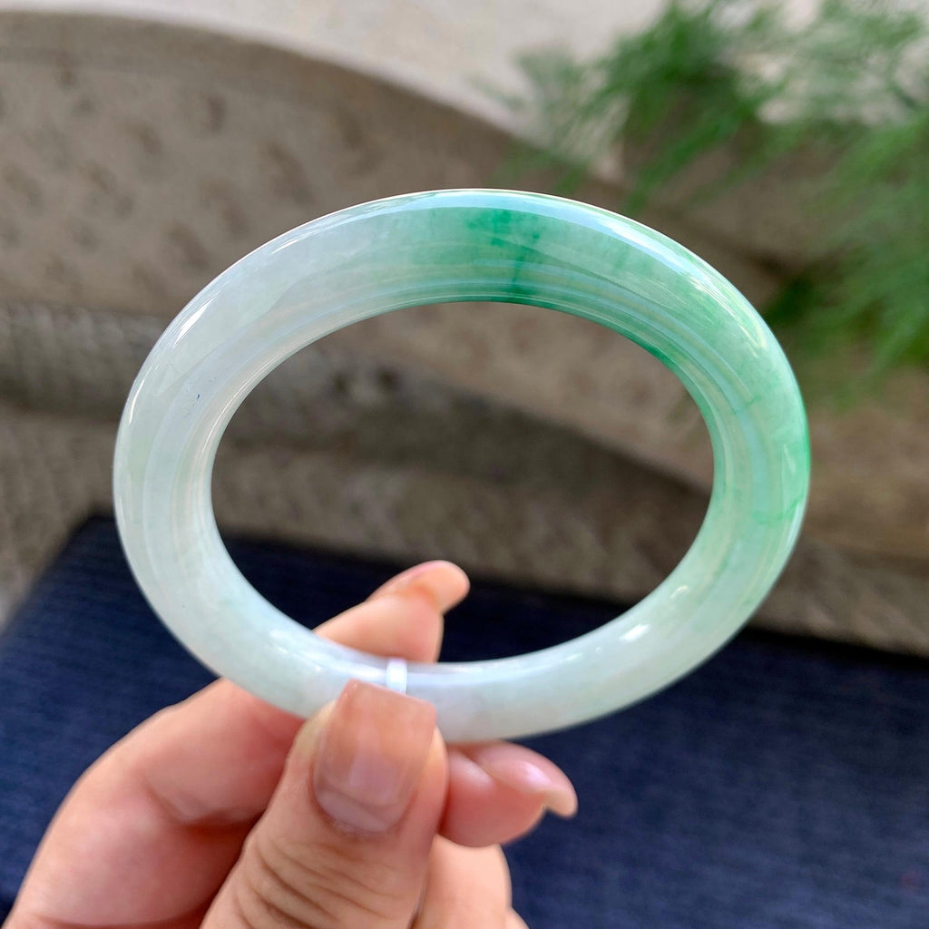 糯种飘翠绿圆条手镯 52圈口 （yc699445）