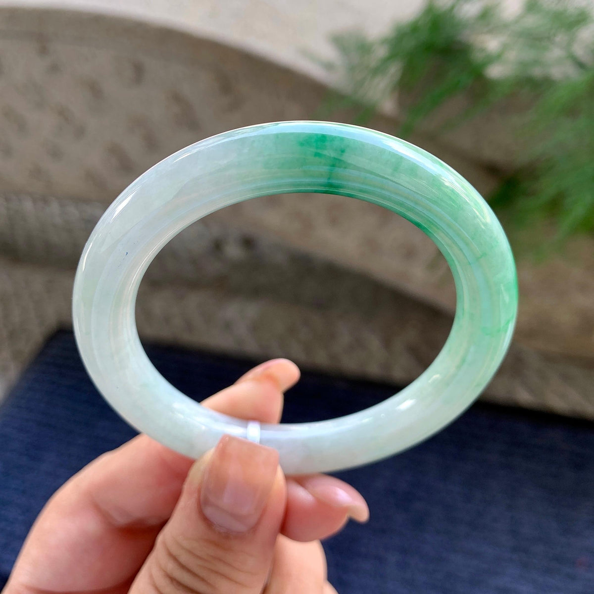 糯种飘翠绿圆条手镯 52圈口 （yc699445）