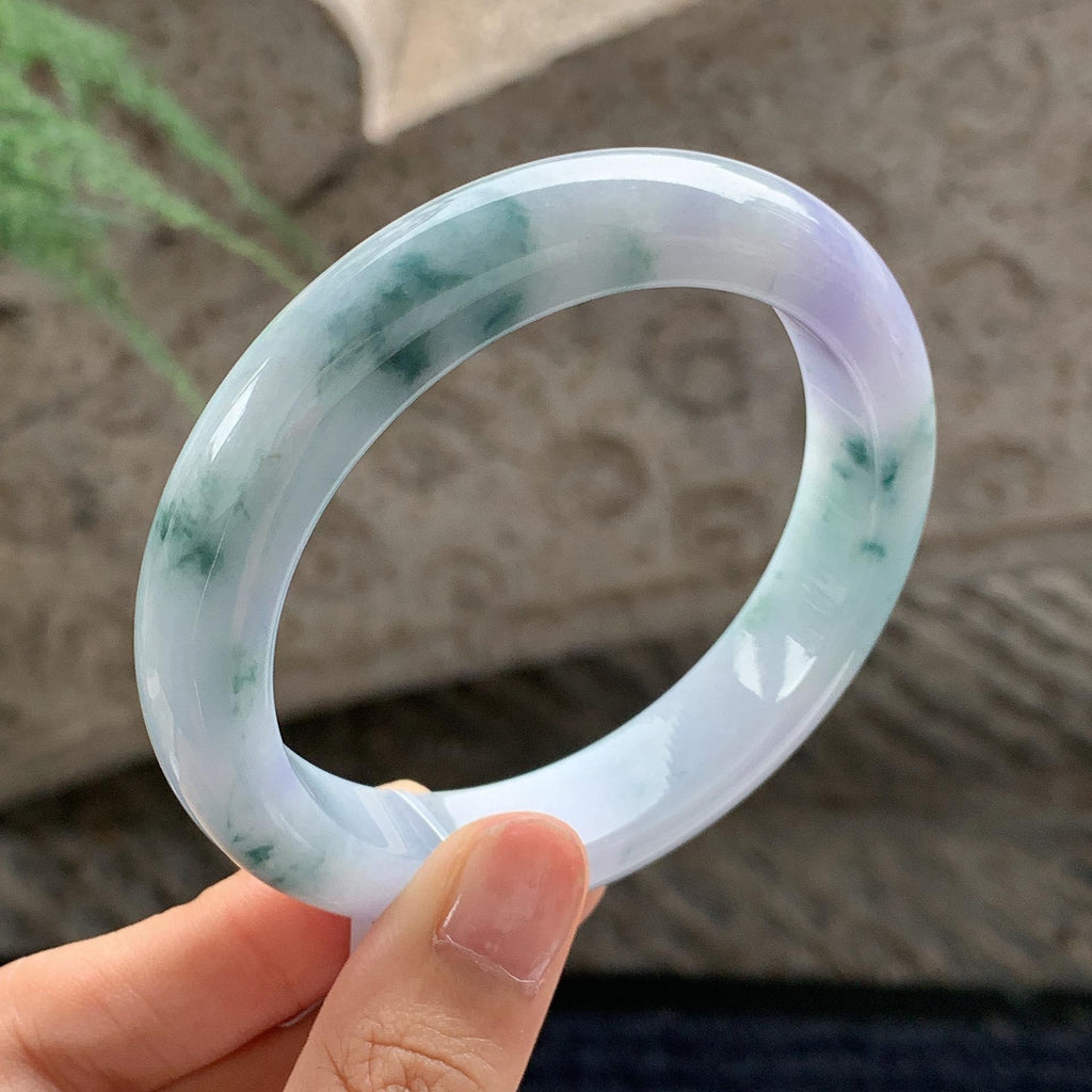 细糯种 飘花带紫正圈平安镯 58.5圈 天然缅甸A货翡翠（yc701201）