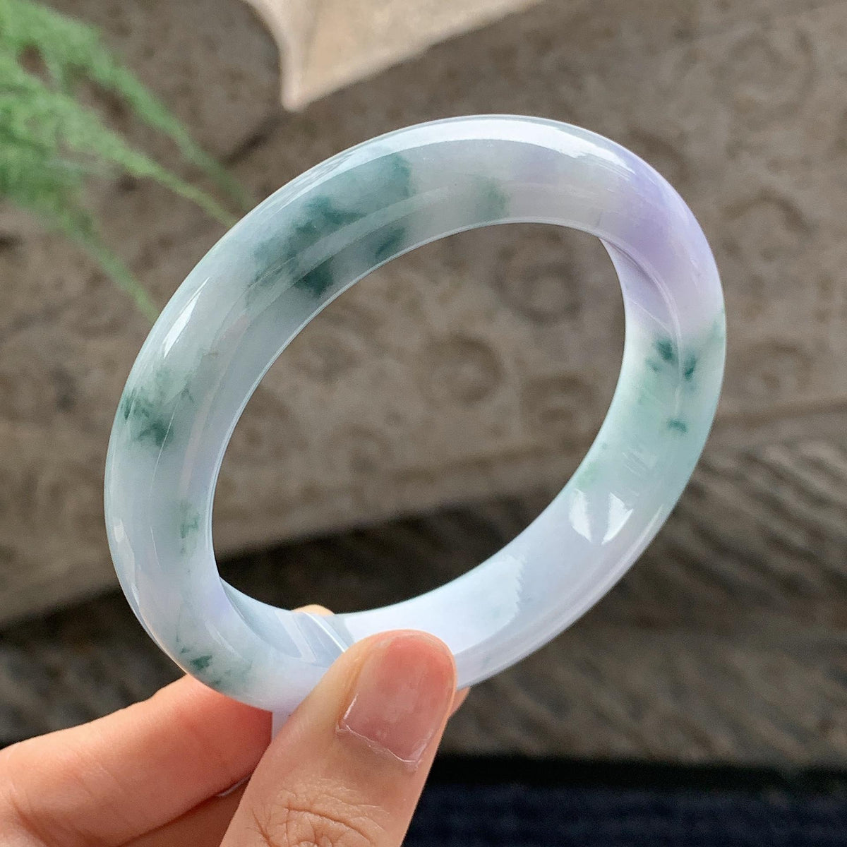 细糯种 飘花带紫正圈平安镯 58.5圈 天然缅甸A货翡翠（yc701201）