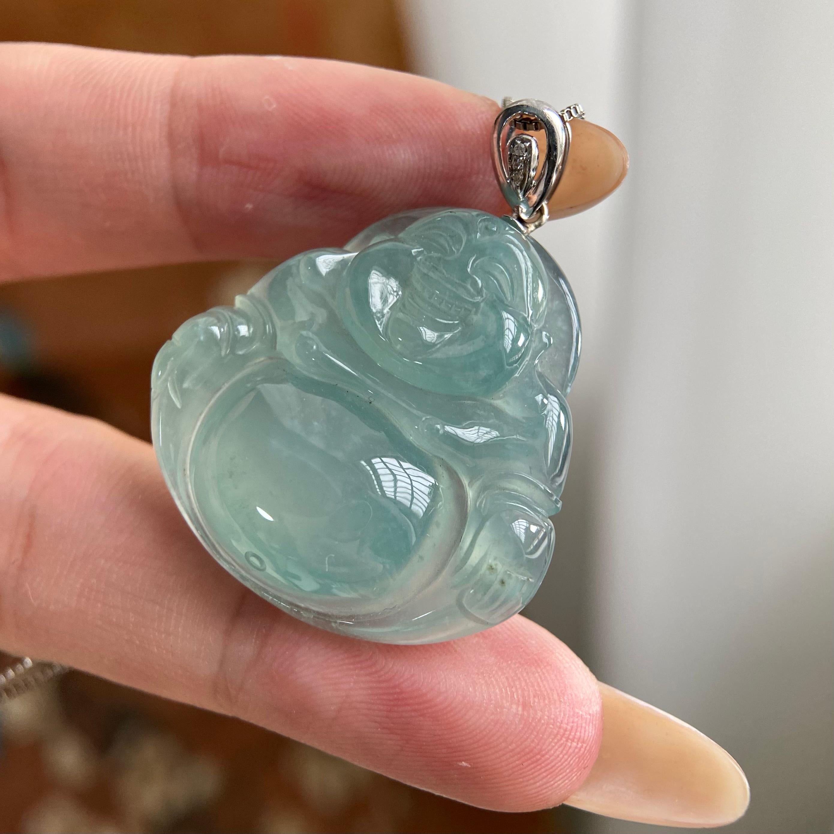 18k金钻镶冰种蓝底佛公吊坠（yc223796）