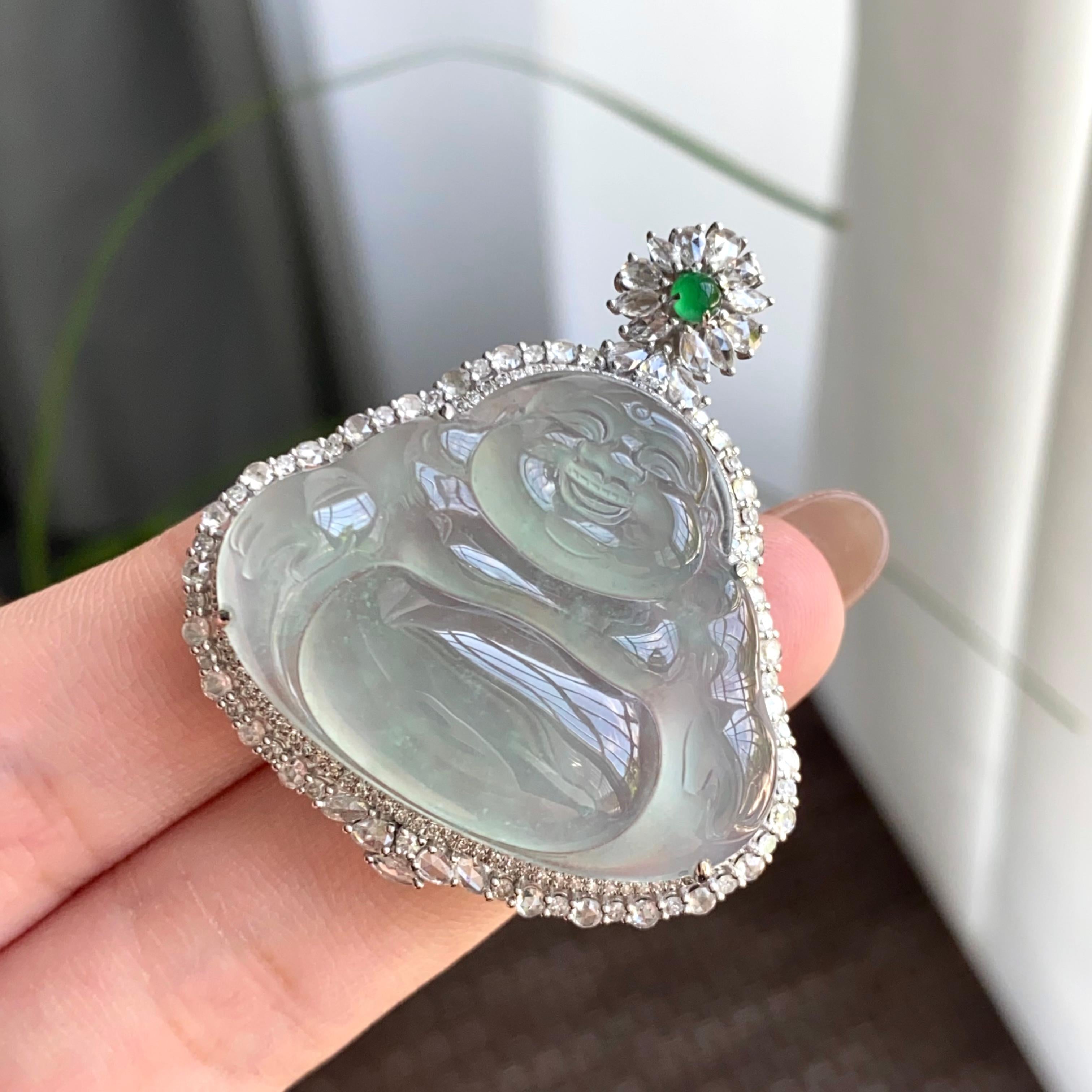 18k金钻镶冰种晴底佛公吊坠（yc263866）