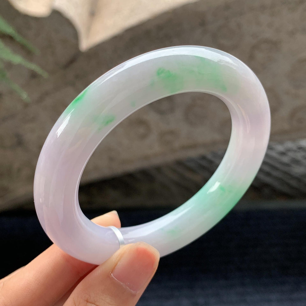 细糯种春彩圆条手镯 54圈 天然A货缅甸翡翠（yc694799）