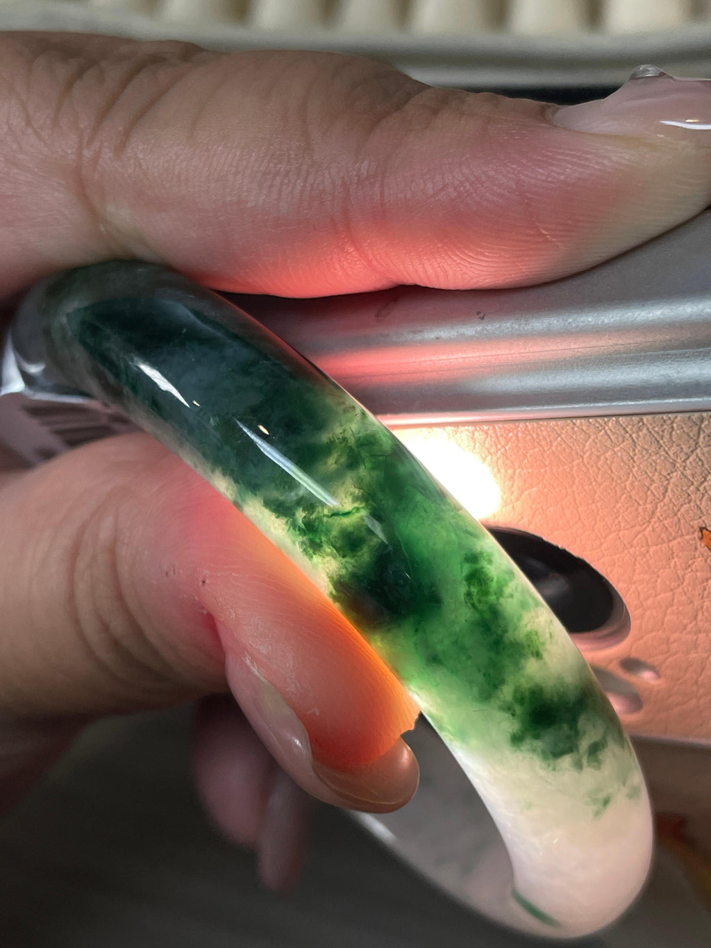 糯冰种飘蓝花贵妃手镯 55圈口 天然缅甸A货翡翠（yc699650）