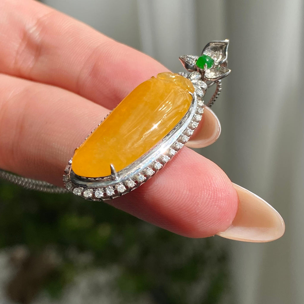 18k金钻镶冰种黄翡福瓜吊坠（yc206699）