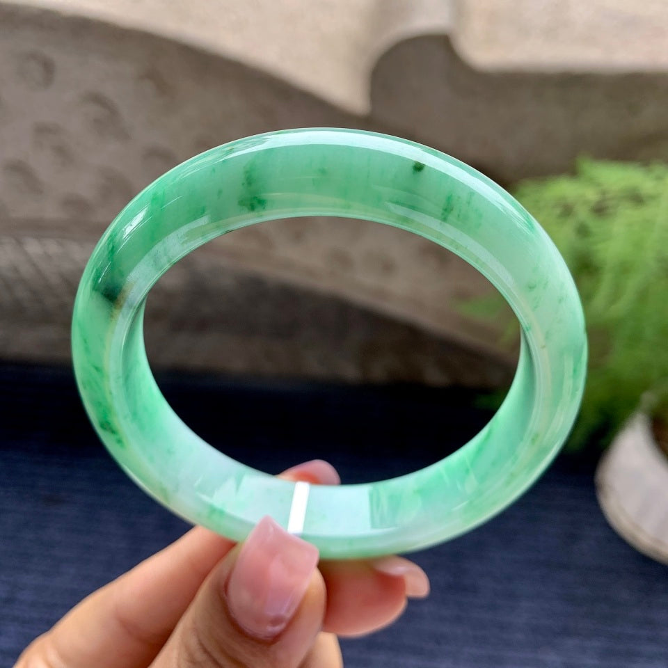 细糯种飘绿平安镯（56.7mm）（yc094312）