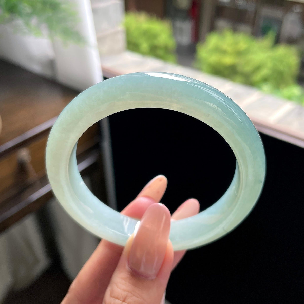 细糯种油青色湖水绿正圈平安镯 57圈 天然缅甸A货翡翠（yc703275）