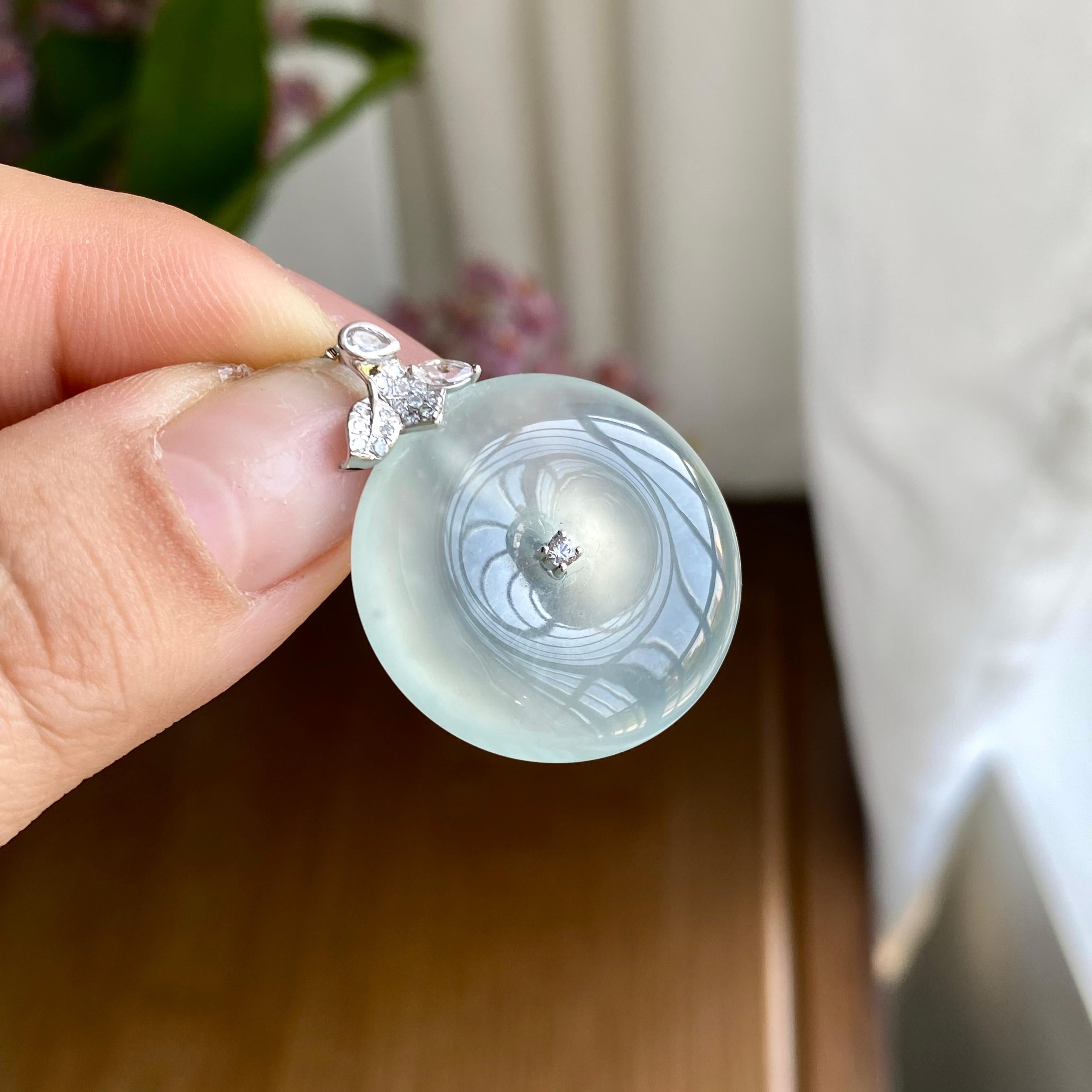 18K金钻镶高冰种晴底平安扣吊坠（yc299856）