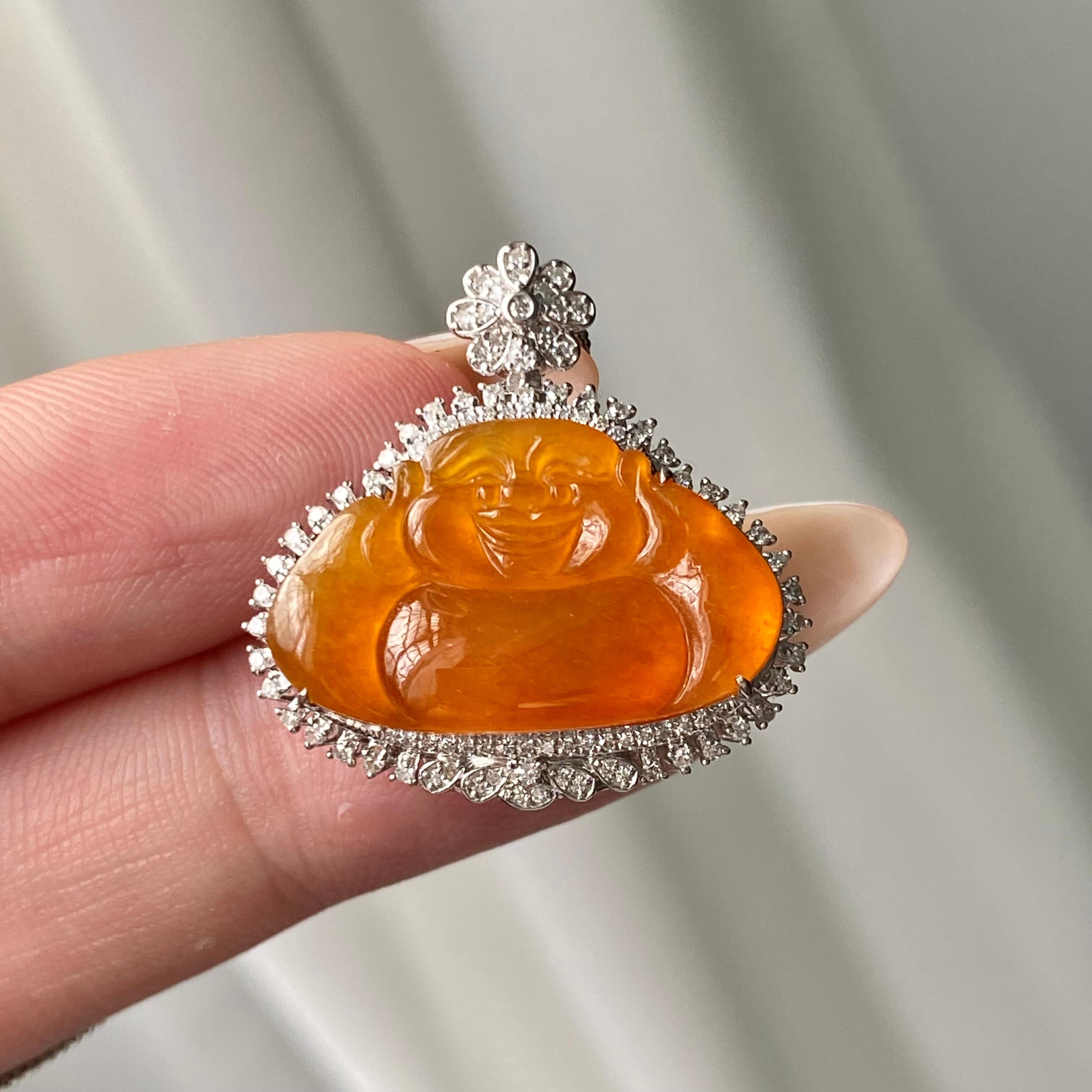 18k金钻镶冰种黄翡佛公吊坠（yc204868）